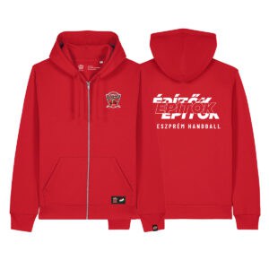 Építők kapucnis cipzáros piros pulóver